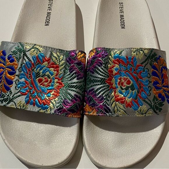 Steve Madden Embroidered Floral Starship Slide Sandals Women's size 10 - Picture 15 of 16